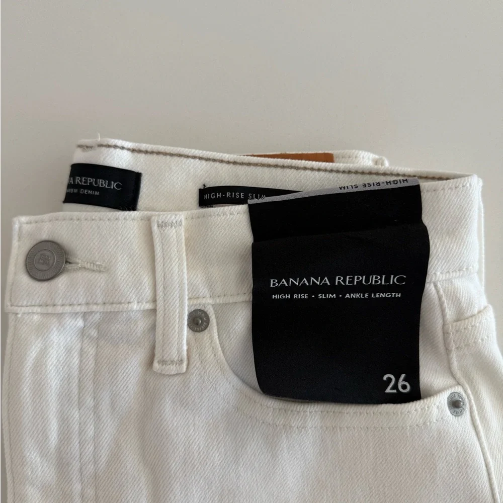 NWT Banana Republic Women's High Rise Slim White Jeans - Picture 2 of 8